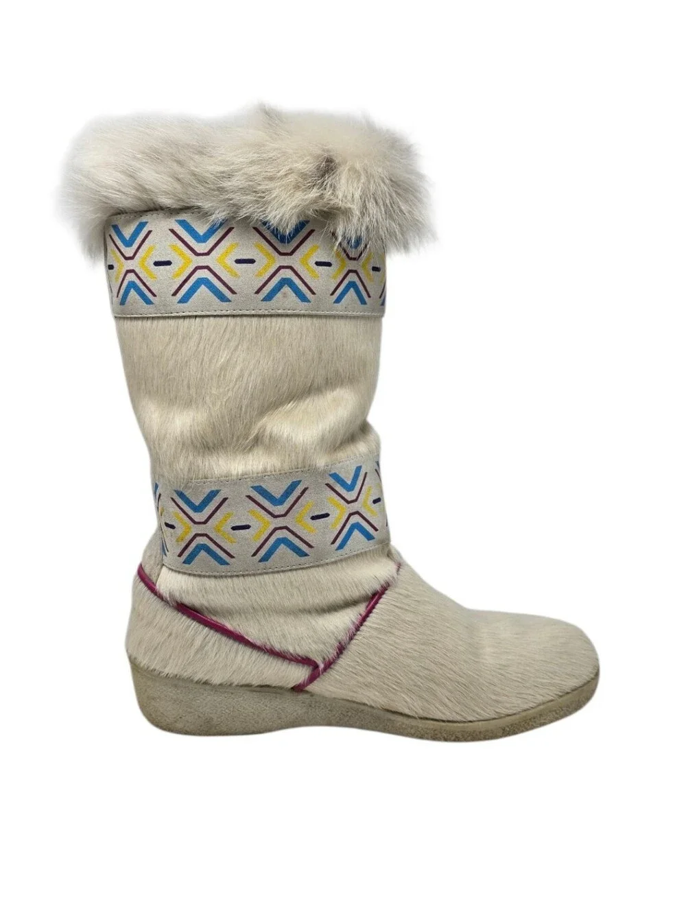 Vintage Tecnica Italy Cream Fur Après Ski Boots US 8.5 Southwestern Tassels